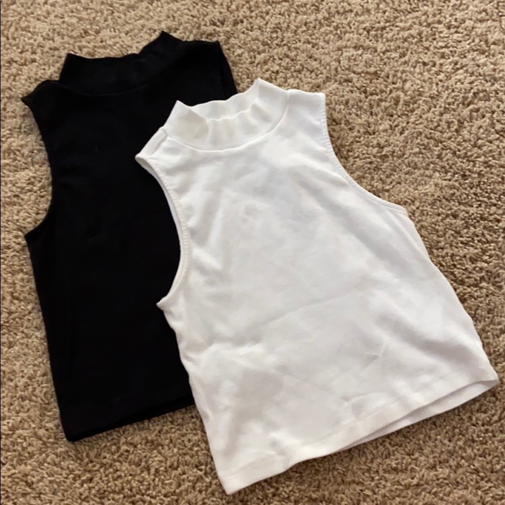 TWO MOCK NECK CROPPED TANK TOPS